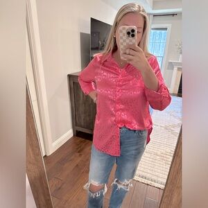Leopard pink button down blouse